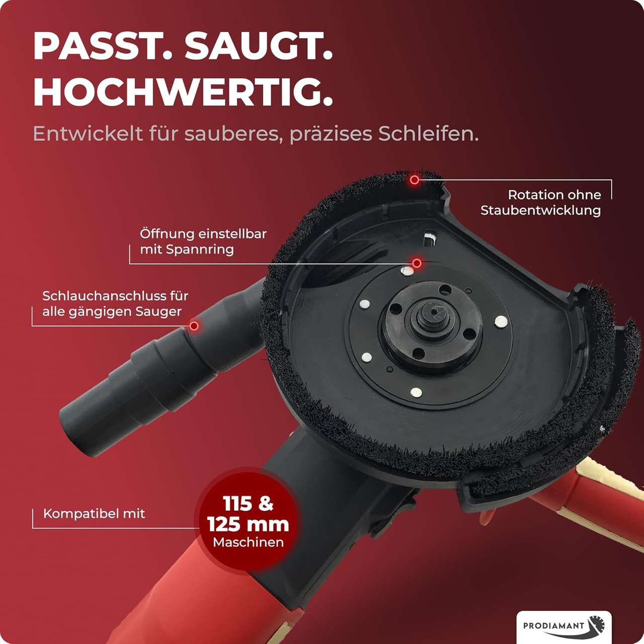 Absaughaube für 125mm Winkelschleifer Set mit Diamantschleiftopf & Staubabsaugung