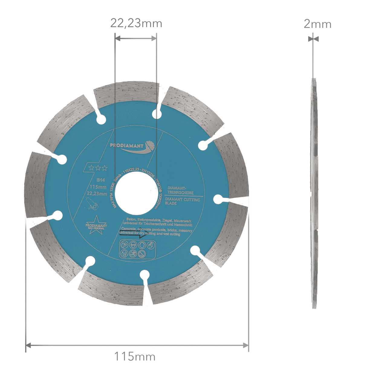 Diamanttrennscheibe für Beton, Stein, Ziegel universal B14