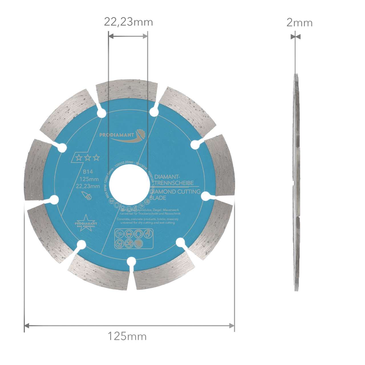 Diamanttrennscheibe für Beton, Stein, Ziegel universal B14