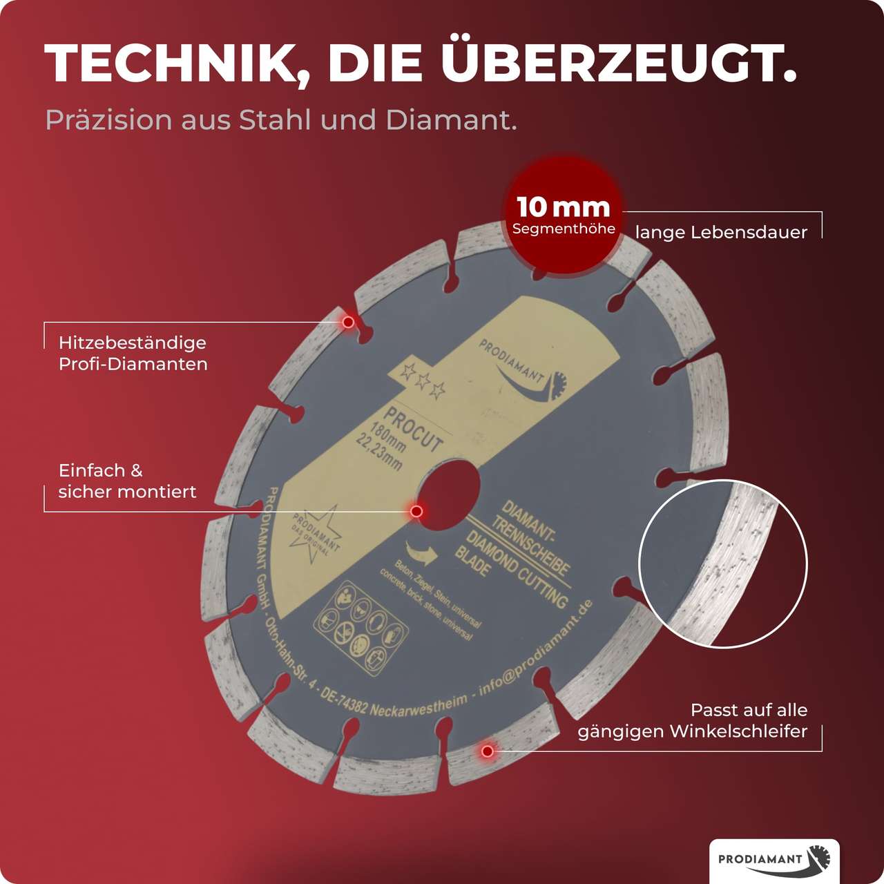 Diamanttrennscheibe Beton, Stein, Ziegel, universal