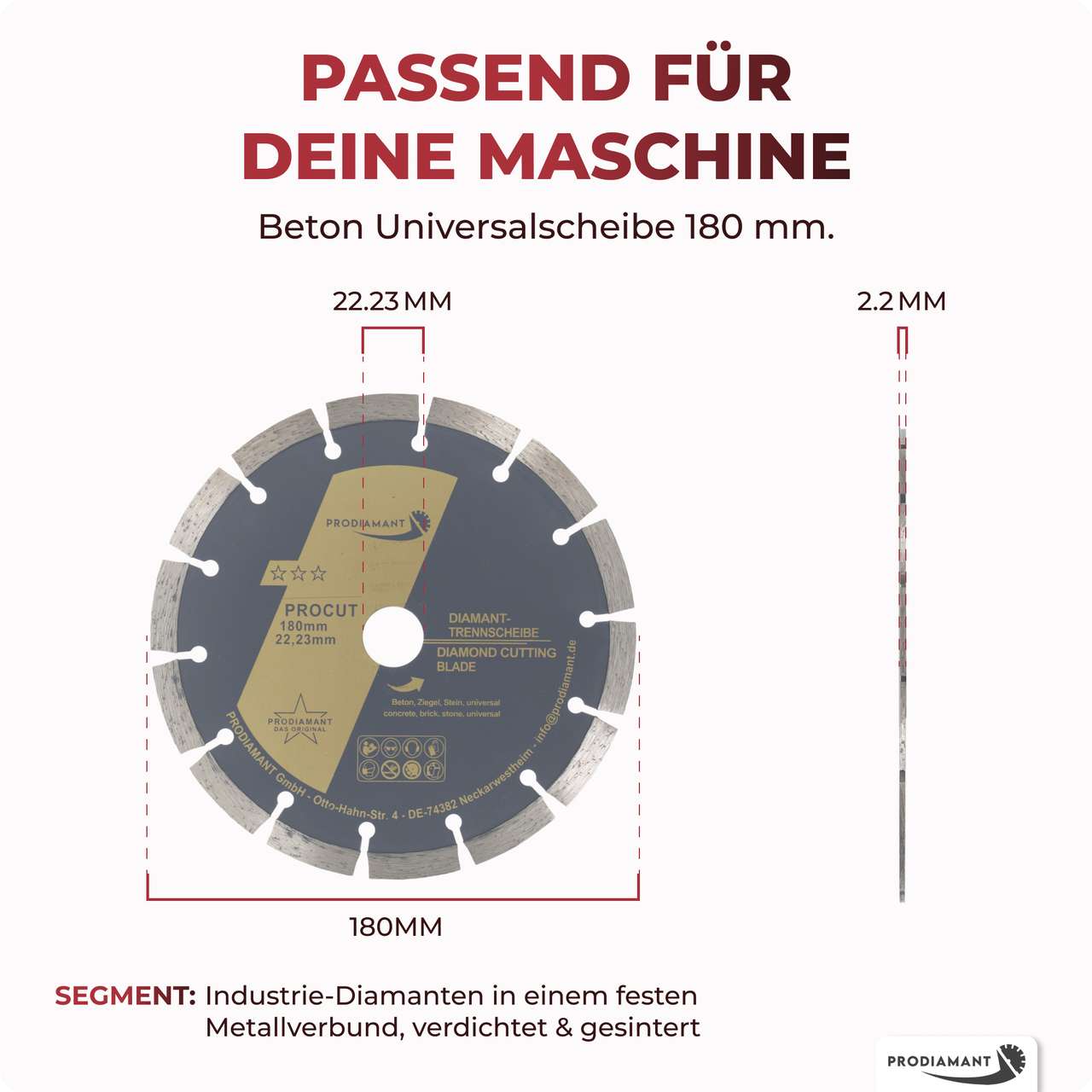 Diamanttrennscheibe Beton, Stein, Ziegel, universal