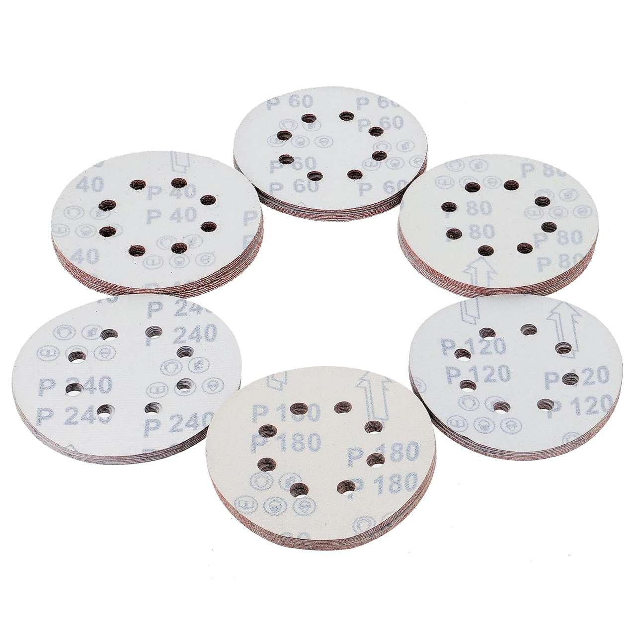 Schleifpapier 125mm 60x für Holz und Metall Körnung P40 - P240
