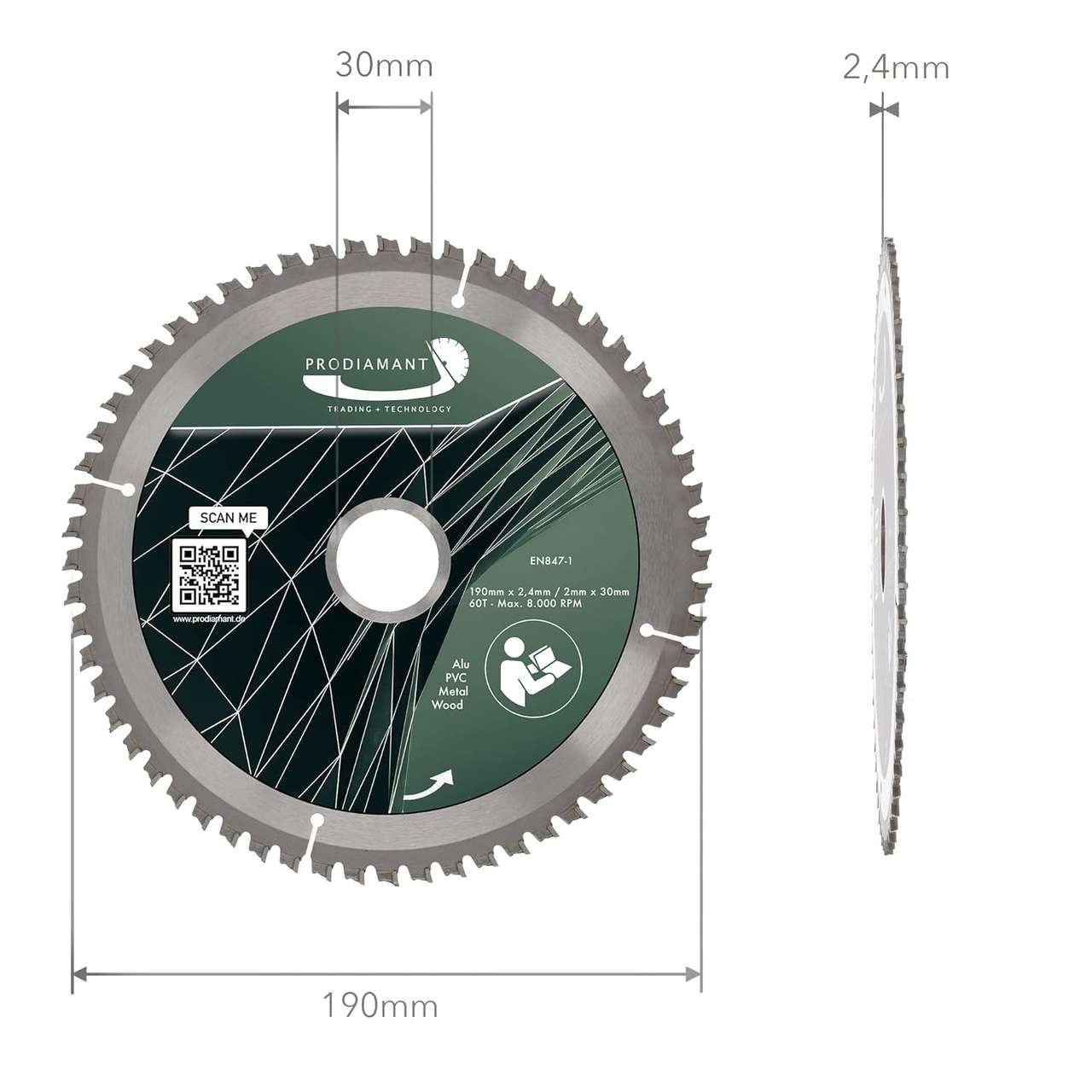 Kreissägeblatt für Holz, Metall & Alu mit HM TCT Zähnen