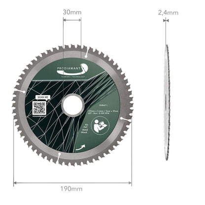 Kreissägeblatt für Holz, Metall & Alu mit HM TCT Zähnen