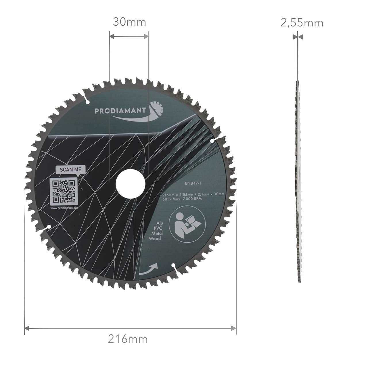 Kreissägeblatt für Holz, Metall & Alu mit HM TCT Zähnen