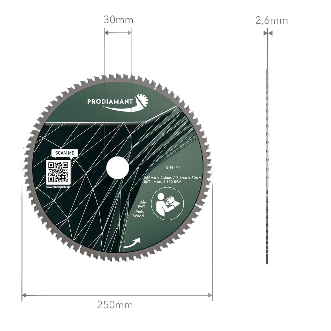 Kreissägeblatt für Holz, Metall & Alu mit HM TCT Zähnen