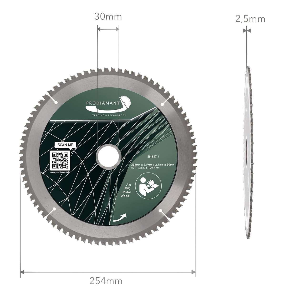 Kreissägeblatt für Holz, Metall & Alu mit HM TCT Zähnen