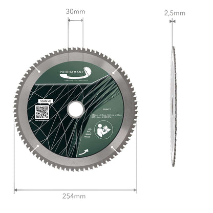 Kreissägeblatt für Holz, Metall & Alu mit HM TCT Zähnen