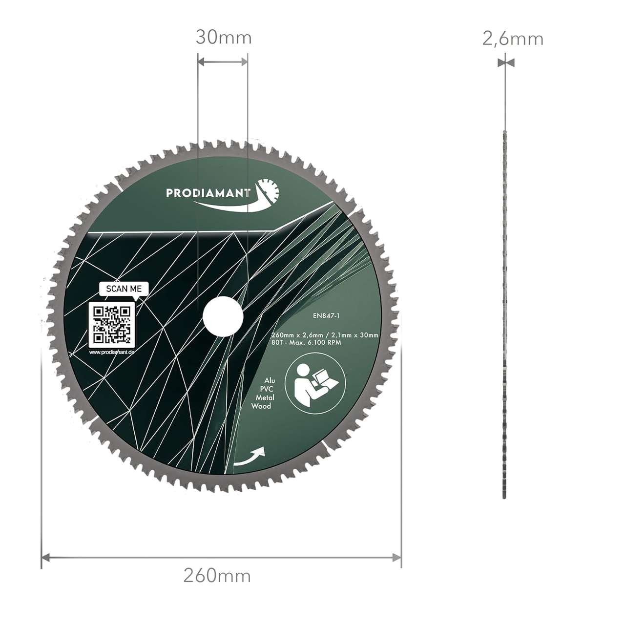 Kreissägeblatt für Holz, Metall & Alu mit HM TCT Zähnen
