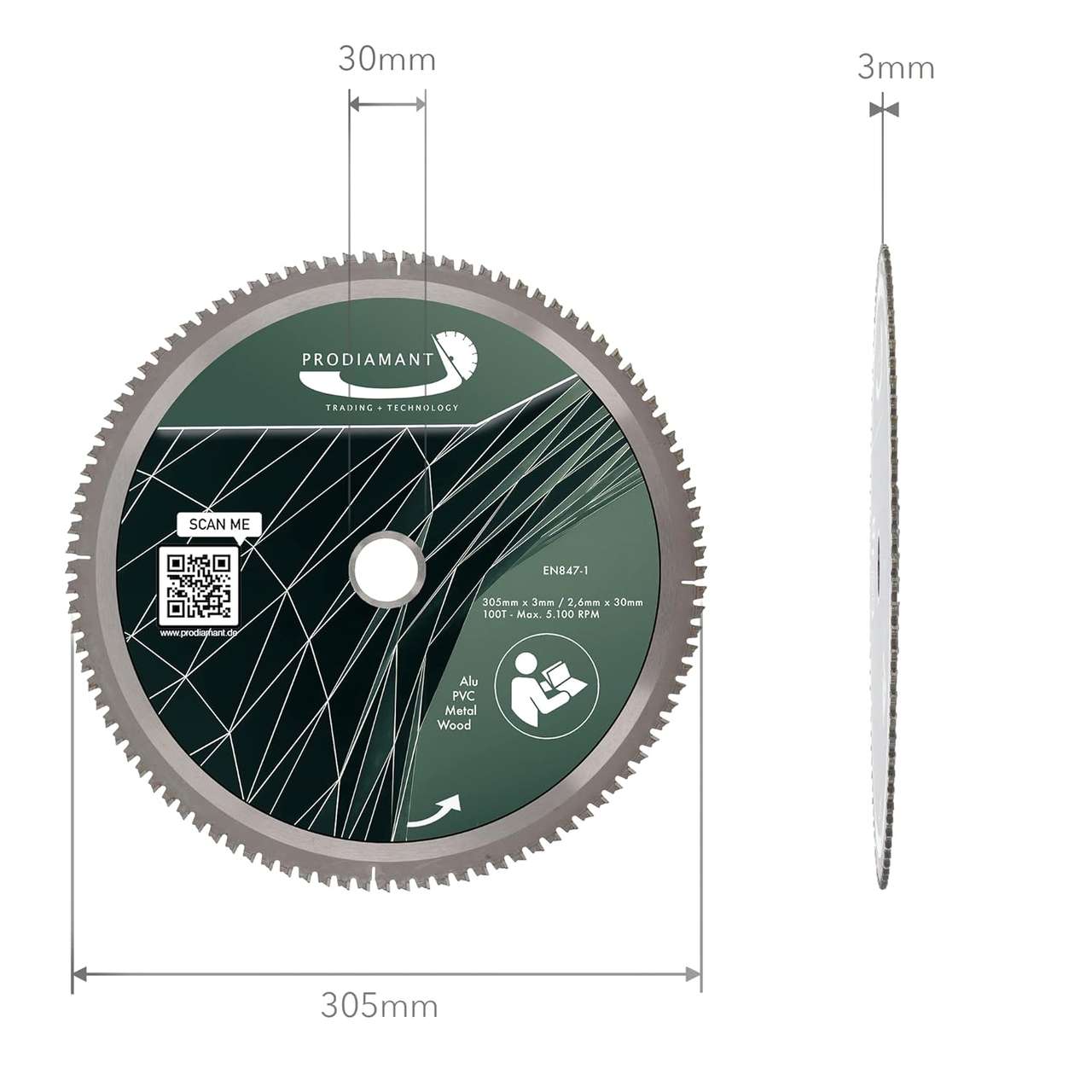 Kreissägeblatt für Holz, Metall & Alu mit HM TCT Zähnen