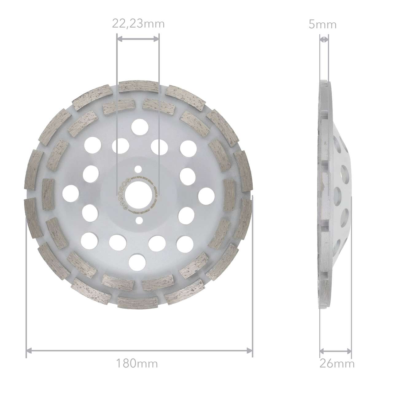 Diamantschleiftopf 180mm Beton, universal doppelreihig