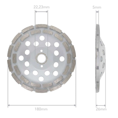Diamantschleiftopf 180mm Beton, universal doppelreihig